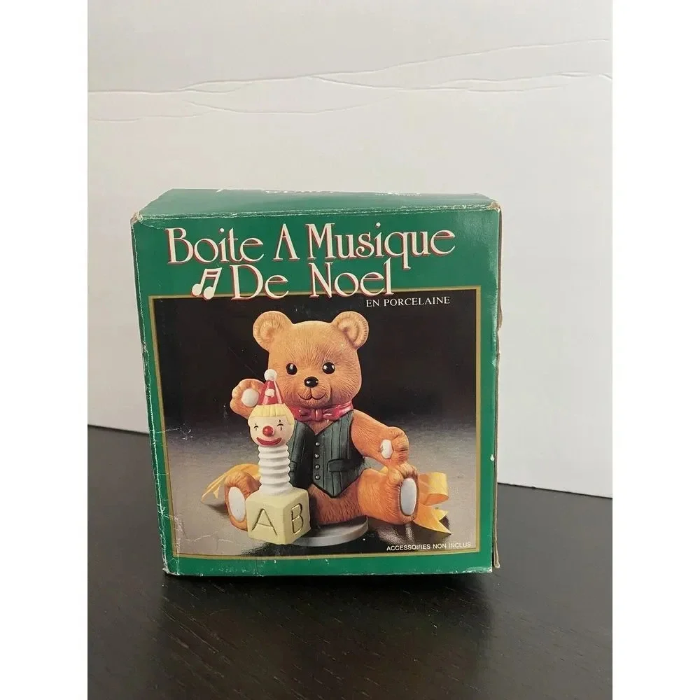 Vintage Christmas TEDDY BEAR and JACK IN BOX MUSIC BOX--TOYLAND‎